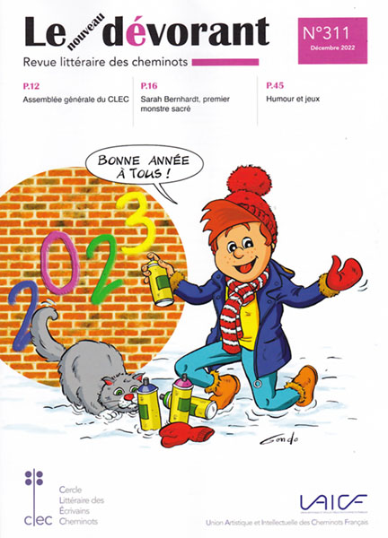 dessin d'un enfant dans la neige qui peint sur un mur 2023 pour marquer la nouvelle annee