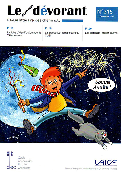 dessin d'un enfant qui saute de joie aux feux d'artifice pour la nouvelle annee