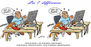 trouvez 7 différences dans un dessin d'un homme sur son ordinateur