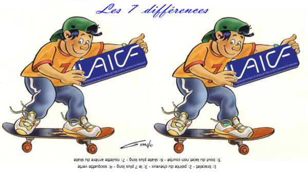 trouvez 7 différence d'un garçon sur son skateboard